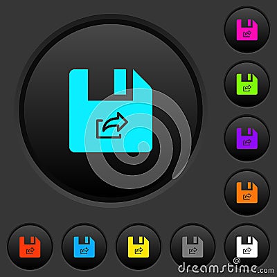 Export file dark push buttons with color icons Stock Photo