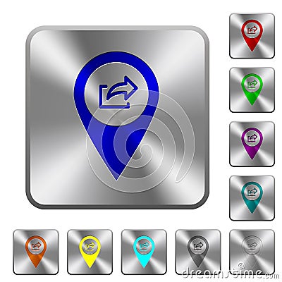 Export GPS map location rounded square steel buttons Stock Photo