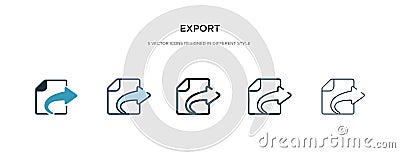 Export icon in different style vector illustration. two colored and black export vector icons designed in filled, outline, line Vector Illustration