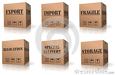 Export import shipping relocation cardboard box Stock Photo