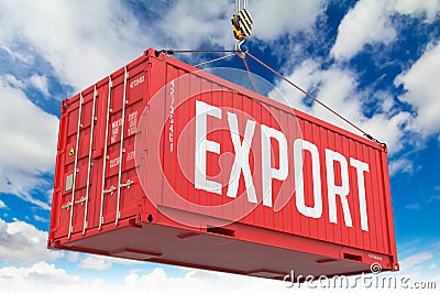 Export - Red Hanging Cargo Container. Stock Photo