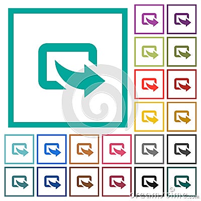 Export symbol with bottom right arrow flat color icons with quadrant frames Stock Photo