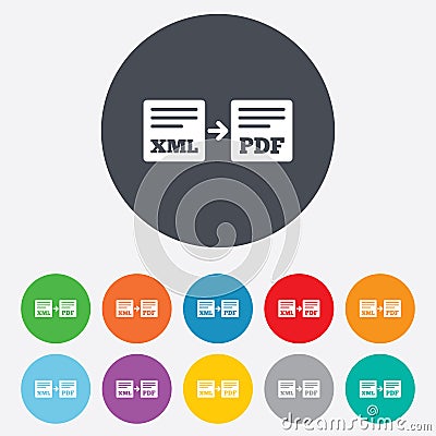 Export XML to PDF icon. File document symbol. Stock Photo