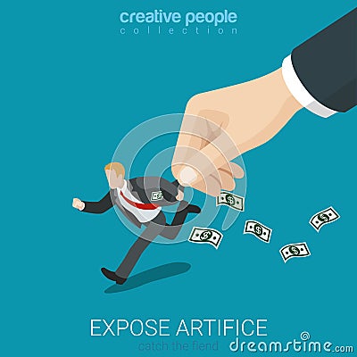 Expose artifice catch fiend businessman flat 3d vector isometric Vector Illustration