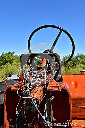 Electrical wiring of a steering column on an old tractor Stock Photo