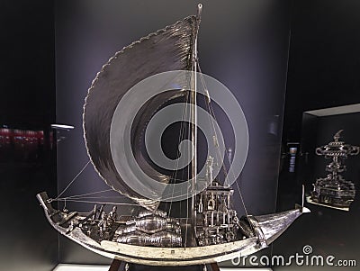 Exposition fragment at FC Benfica museum at Estadio da Luz Editorial Stock Photo