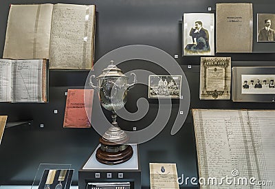 Exposition fragment in the museum of Estadio do Dragao arena, Portugal Editorial Stock Photo