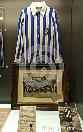 Exposition fragment in the museum of Estadio do Dragao arena, Portugal Editorial Stock Photo