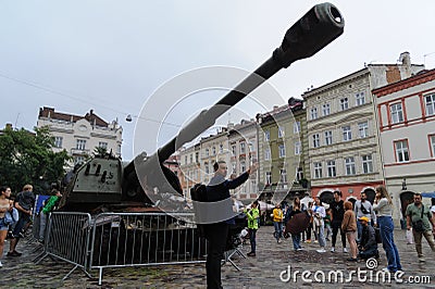 Exposition of Russian military equipment, which was destroyed in battles with the Ukrainian army Editorial Stock Photo