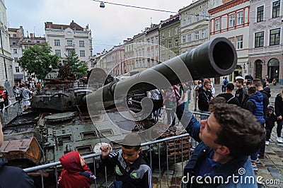 Exposition of Russian military equipment, which was destroyed in battles with the Ukrainian army Editorial Stock Photo