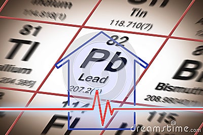 Exposures to Lead in you home - concept image with a Lead chemical element on the Mendeleev periodic table Stock Photo