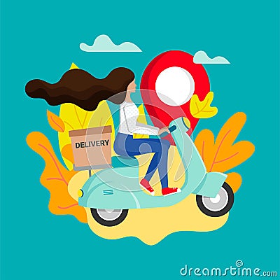 Express city delivery on scooter blue Vector Illustration
