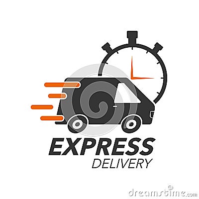 Express delivery icon concept. Van with stop watch icon Vector Illustration