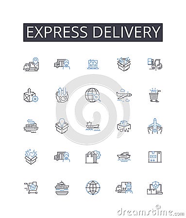 Express delivery line icons collection. Rapid shipment, Swift delivery, Brief dispatch, Quick transport, Fast courier Vector Illustration