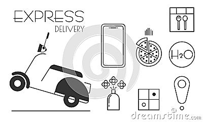 Express delivery ride motorcycle icon symbol set Vector Illustration