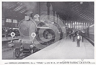 4.4.0 Express Locomotive, No. 7, Titan, L. & N. W. R. at Brighton Station. L. B. & S. C. R. Editorial Stock Photo