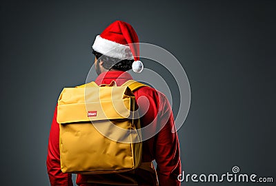 Express Shipping, courier worker delivering, shipping Christmas parcel, portrait courier Stock Photo