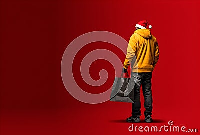 Express Shipping, courier worker delivering, shipping Christmas parcel, portrait courier Stock Photo