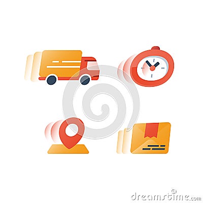 Express shipping, fast delivery services, logistics company, waiting time period, order delay, move truck Vector Illustration