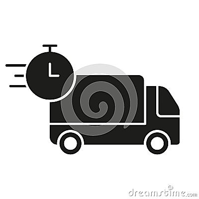 Express Shipping Silhouette Icon. Delivery Time Glyph Pictogram. Fast Vehicle Deliver Solid Sign. Cargo Truck with Timer Vector Illustration