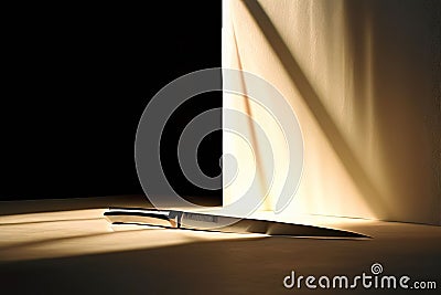 edge of light a shadow cast by a sharp object like a knife with Stock Photo