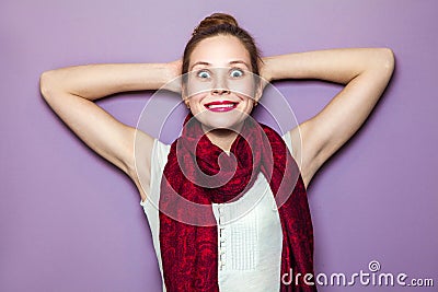 Expressing positive emotions, smile with big eyes and teeth. Stock Photo