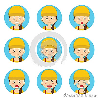 Delivery Woman Avatar With Various Expression Vector Illustration