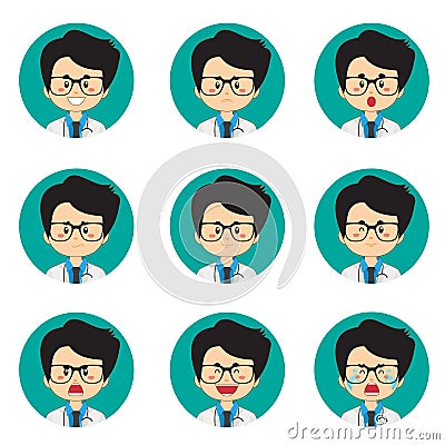 Male Doctor Avatar With Various Expression Vector Illustration