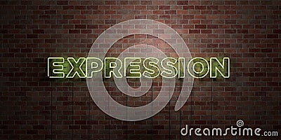 EXPRESSION - fluorescent Neon tube Sign on brickwork - Front view - 3D rendered royalty free stock picture Stock Photo