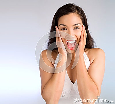 Expression of a Woman Winning Something Big Stock Photo