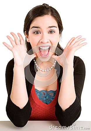 Expression of a Woman Winning Something Big Stock Photo