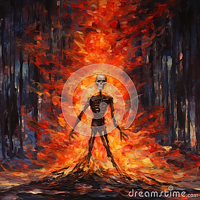 Expressionist Skeleton In Flames: Uhd Image Of Taylor Swift-inspired Conceptual Art Cartoon Illustration