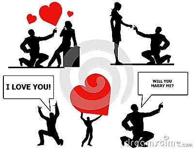 Expressions of Love and Marriage Cartoon Illustration