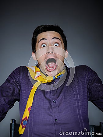 Expressions. man feeling fear and shock Stock Photo