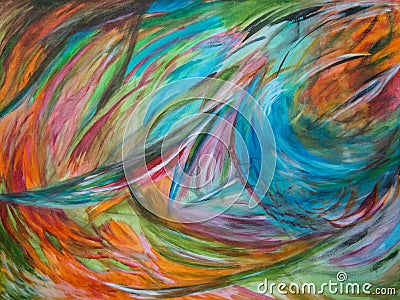 Expressive abstraction of multi-colored strokes, reflecting active movement.Acryl,canvas.Action painting Stock Photo