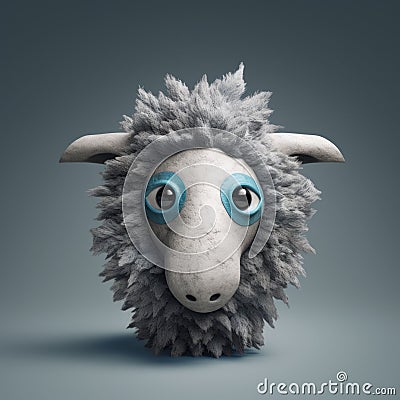 Expressive 3d Sheep Head Render With Blue Feathers And Painted Eyes Cartoon Illustration