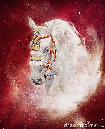 Expressive grey andalusian horse fantasy portrait Cartoon Illustration