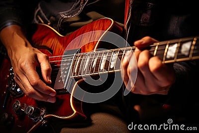 Expressive Guitar Strumming Session. Generative ai. Stock Photo