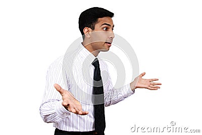 An expressive indian male in a bewildered gesture. Stock Photo
