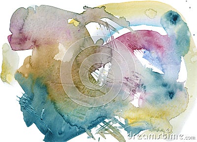 Expressive multicolor watercolor blotch isolated on a white background. Stock Photo