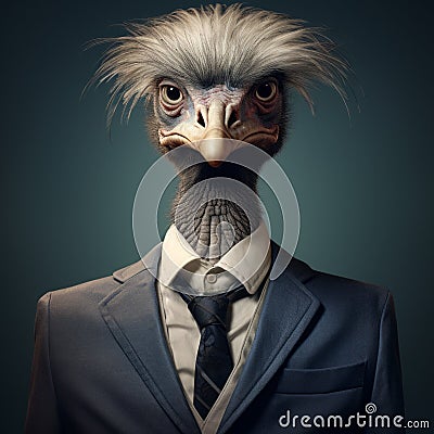 Expressive Portraits Of A Corporate Punk Ostrich In A 1930s Poster Style Stock Photo