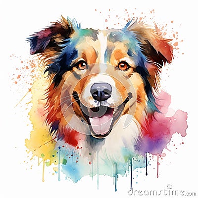 Expressive Watercolor Dog Portrait on a White Canvas Stock Photo
