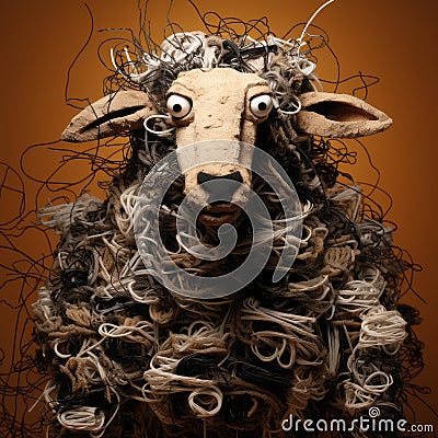 Expressive Wire Sculpture: A Satirical Caricature Of A Sheep Stock Photo