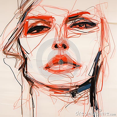 Expressive Woman's Face In Loose And Gestural Style Drawing Stock Photo