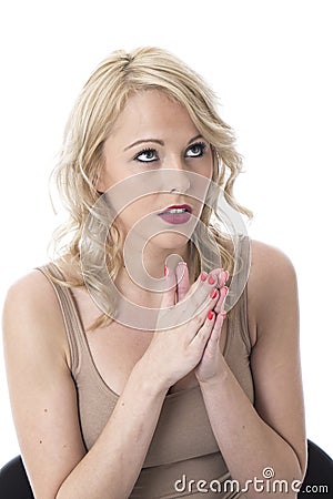 Expressive Young Woman Wishing Praying Hoping Stock Photo