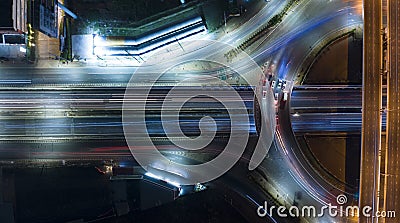 Expressway top view, Road traffic an important infrastructure, car traffic transportation above intersection Stock Photo