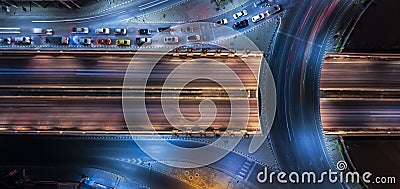 Expressway top view, Road traffic an important infrastructure, Drone aerial view fly in circle, traffic transportation Stock Photo