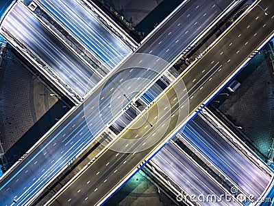 Expressway top view, Road traffic an important infrastructure, Drone aerial view fly in circle, traffic transportation Stock Photo