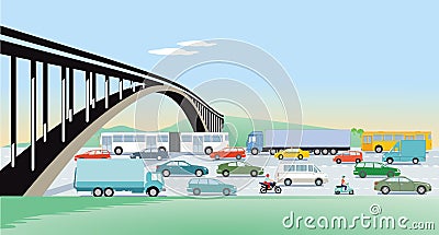 Expressways with bridge and road traffic Vector Illustration