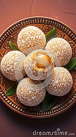 Exquisite Amaranth laddu, a nutritious Indian sweet delicacy. Stock Photo